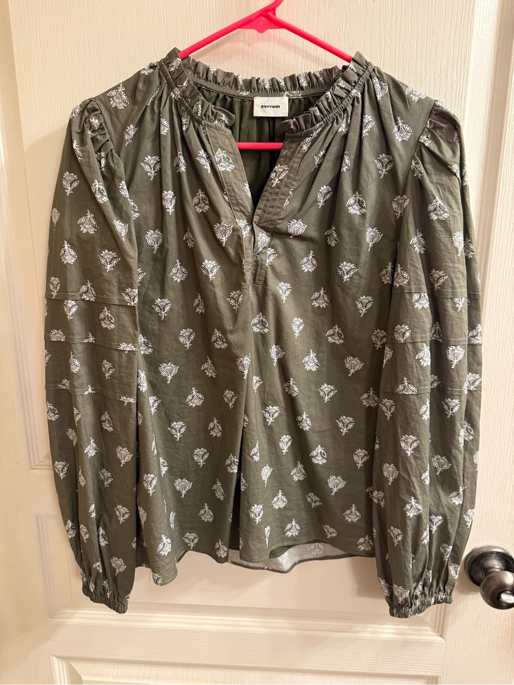 Aureorum Green Floral Peasant Blouse